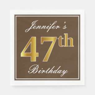 Elegant Brown, Faux Gold 47th Birthday + Name Napkin