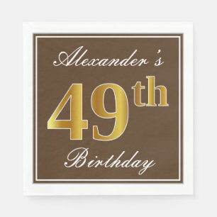 Elegant Brown, Faux Gold 49th Birthday + Name Napkin