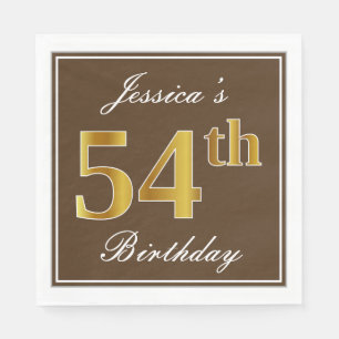 Elegant Brown, Faux Gold 54th Birthday + Name Napkin