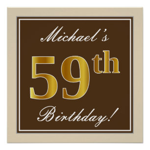 Elegant, Brown, Faux Gold 59th Birthday + Name Poster
