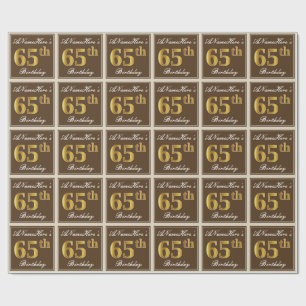 Elegant, Brown, Faux Gold 65th Birthday + Name Wrapping Paper