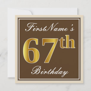 Elegant, Brown, Faux Gold 67th Birthday + Name Invitation