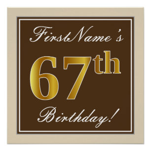 Elegant, Brown, Faux Gold 67th Birthday + Name Poster