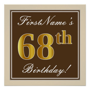 Elegant, Brown, Faux Gold 68th Birthday + Name Poster