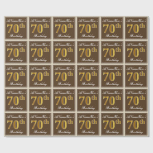 Elegant, Brown, Faux Gold 70th Birthday + Name Wrapping Paper