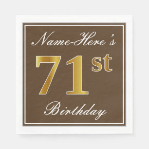 Elegant Brown, Faux Gold 71st Birthday + Name Napkin