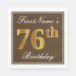 Elegant Brown, Faux Gold 76th Birthday + Name Napkin