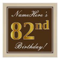 Elegant, Brown, Faux Gold 82nd Birthday + Name