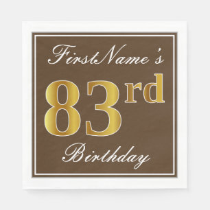 Elegant Brown, Faux Gold 83rd Birthday + Name Napkin