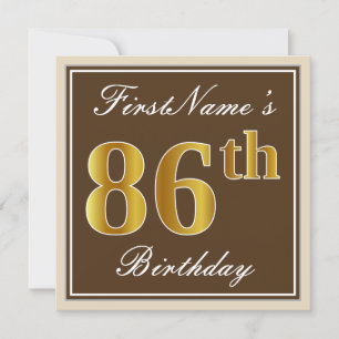 Elegant, Brown, Faux Gold 86th Birthday + Name Invitation