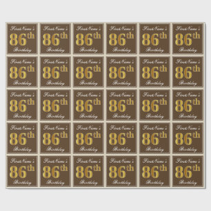 Elegant, Brown, Faux Gold 86th Birthday + Name Wrapping Paper