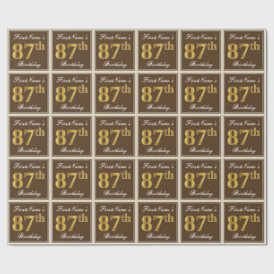 Elegant, Brown, Faux Gold 87th Birthday + Name Wrapping Paper