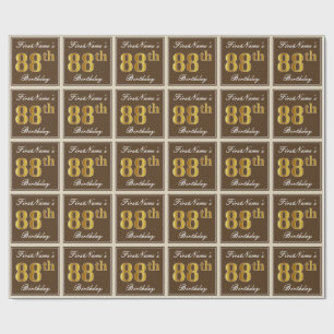 Elegant, Brown, Faux Gold 88th Birthday + Name Wrapping Paper