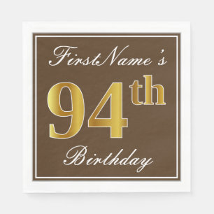 Elegant Brown, Faux Gold 94th Birthday + Name Napkin