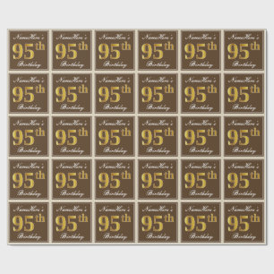 Elegant, Brown, Faux Gold 95th Birthday + Name Wrapping Paper