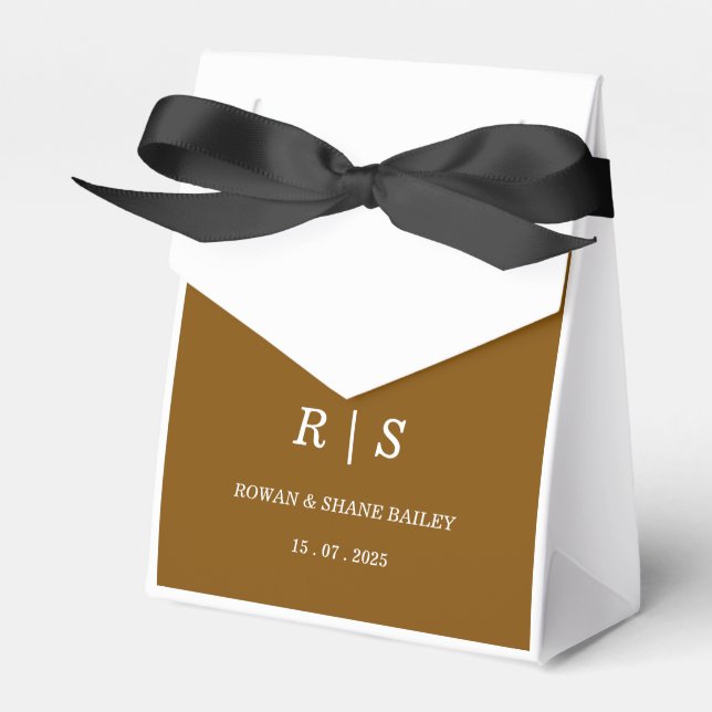 Elegant Brown Favour Box with White Monogram (Front Side)
