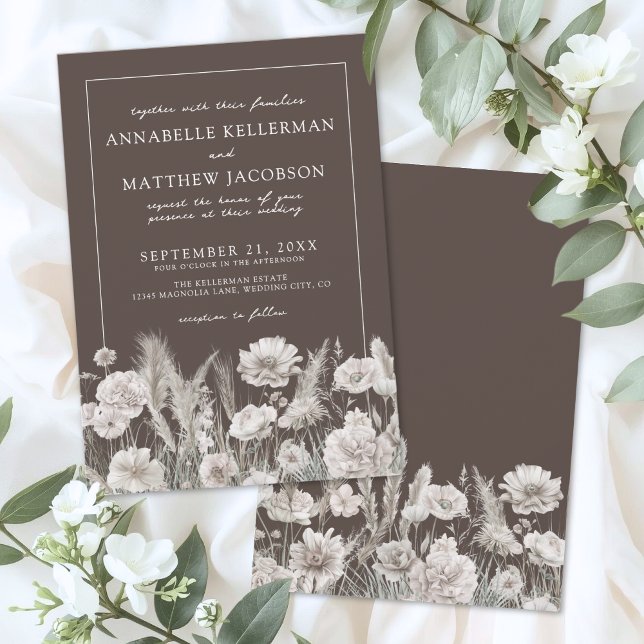 Elegant Brown Floral Boho Wedding Invitation (Elegant Brown Floral Boho Wedding Invitation)