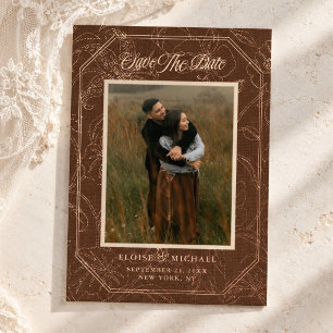 Elegant Brown Floral Fall Photo Save the Date