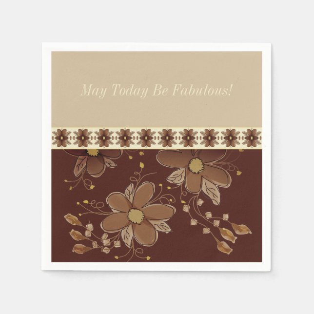 Elegant Brown Floral Napkin (Front)