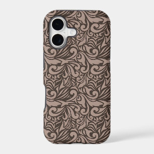 Elegant Brown Floral Pattern on Light Pink Back