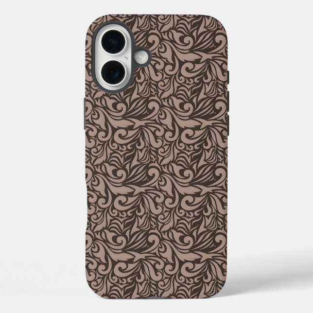 Elegant Brown Floral Pattern on Light Pink Back Case-Mate iPhone Case (Back)