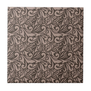 Elegant Brown Floral Pattern on Light Pink Back Ceramic Tile
