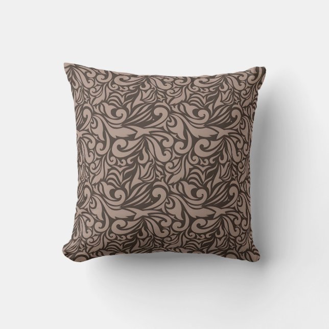 Elegant Brown Floral Pattern on Light Pink Back Cushion (Front)