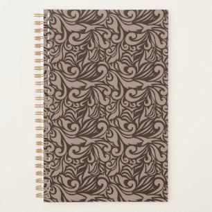Elegant Brown Floral Pattern on Light Pink Back Planner