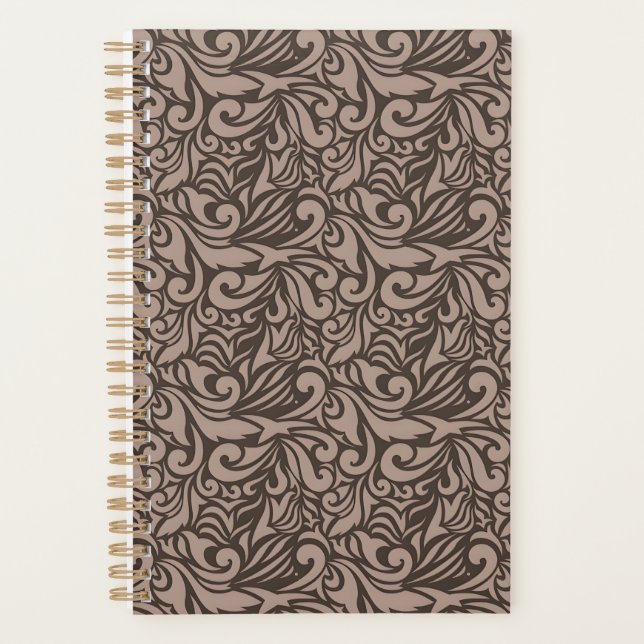 Elegant Brown Floral Pattern on Light Pink Back Planner (Front)