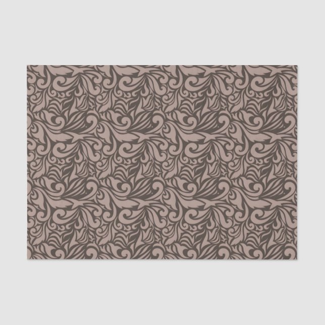Elegant Brown Floral Pattern on Light Pink Back Tissue Paper (Front)