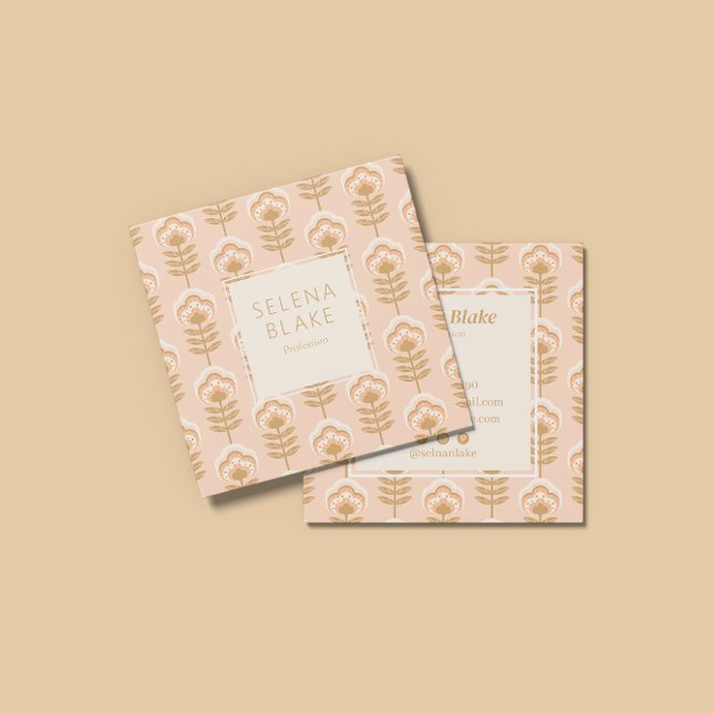 Elegant Brown Floral Pattern  Square Business Card (Creator Uploaded)