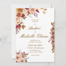 Elegant Brown Floral Wedding Invitation