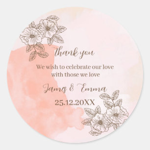Elegant Brown Flower Custom Wedding Classic Round Sticker
