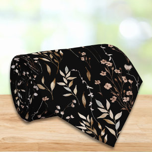 Elegant Brown Flower Floral Botanical Pattern Tie