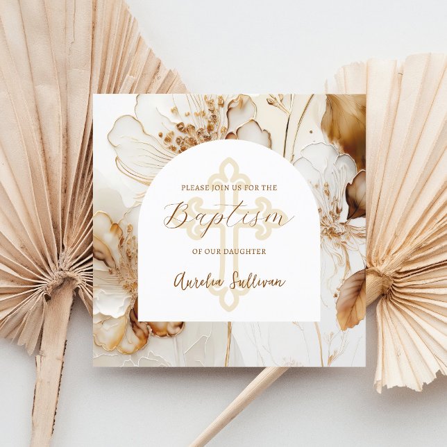 Elegant Brown Flowers Baptism Invitation (Creator Uploaded)