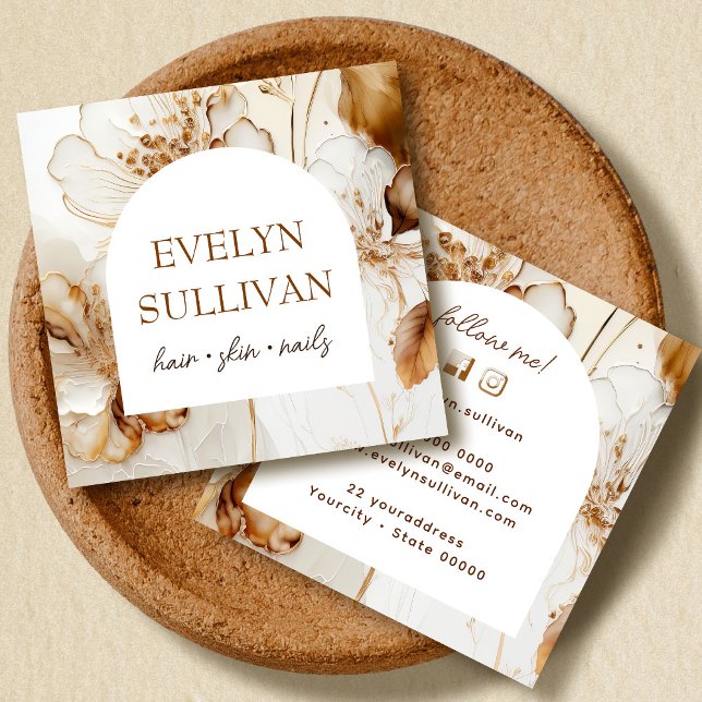 Elegant brown flowers square business card (Creator Uploaded)