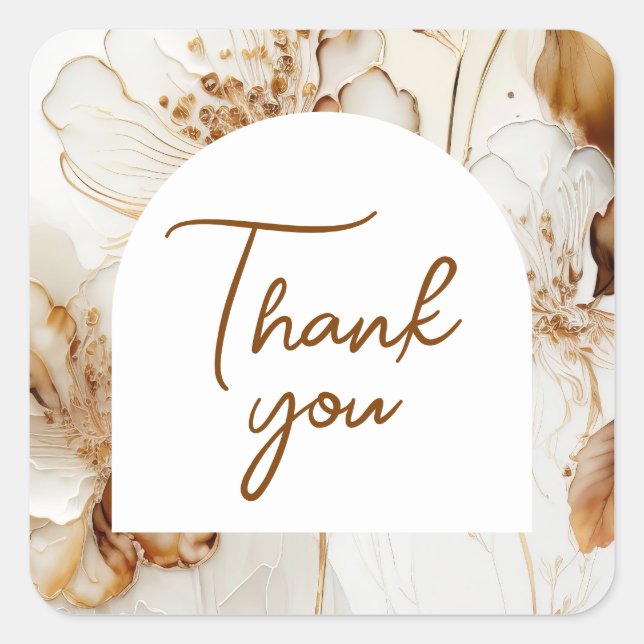 Elegant brown flowers thank you sticker (Front)