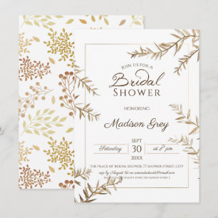 Elegant Brown Foliage Autumn Bridal Shower Invitation