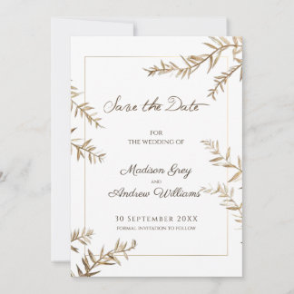 Elegant Brown Foliage Autumn Wedding Save The Date