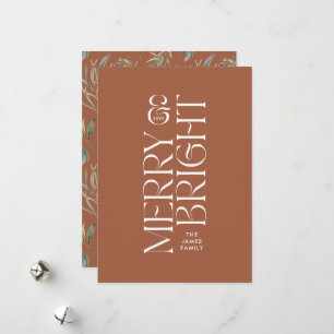 Elegant brown foliage modern minimal typography holiday card