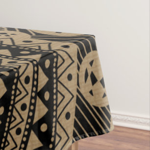 Elegant Brown Geometric Abstract Tribal Pattern Tablecloth