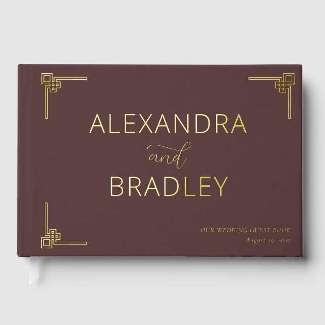 Elegant Brown Geometric Motions Guest Book (Front)