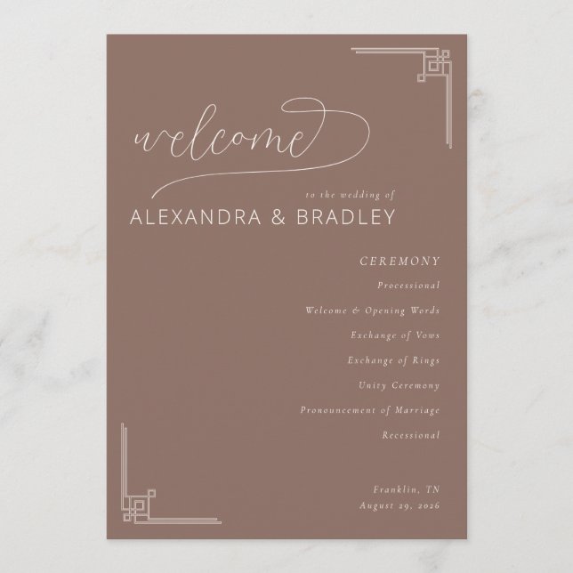 Elegant Brown Geometric Wedding Program (Front)