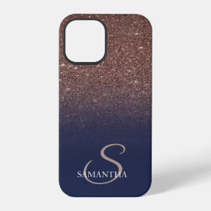 Elegant Brown Glitter Drips,Navy Blue iPhone 12 Pro Case