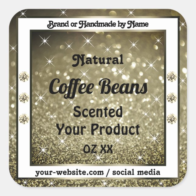 Elegant Brown Glitter Product Labels with Diamonds (Front)