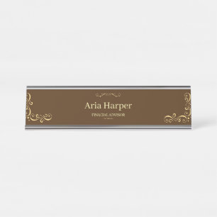 Elegant Brown Gold Audit Firm Financial Advisor De Desk Name Plate