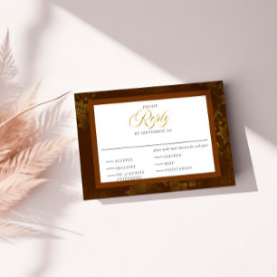 Elegant Brown & Gold Calligraphy Wedding RSVP Card