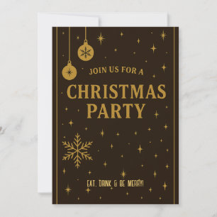 Elegant Brown & Gold Christmas Party Invitations
