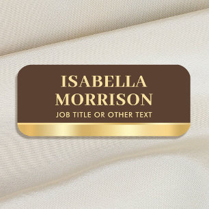 Elegant Brown Gold Employee Magnetic or Pin Custom Name Tag