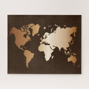 Elegant Brown & Gold Gradient World Map Travel  Jigsaw Puzzle